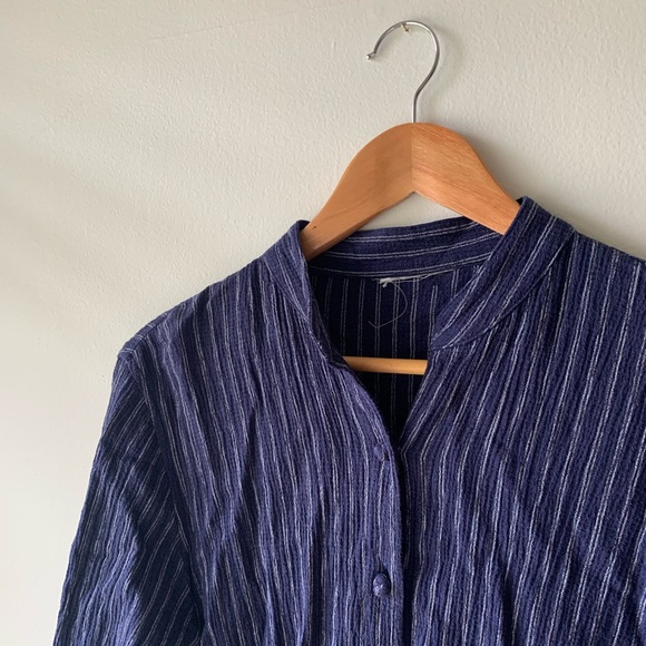 Vintage Blue & White Striped Cotton Button-Up - Picture 2 of 6